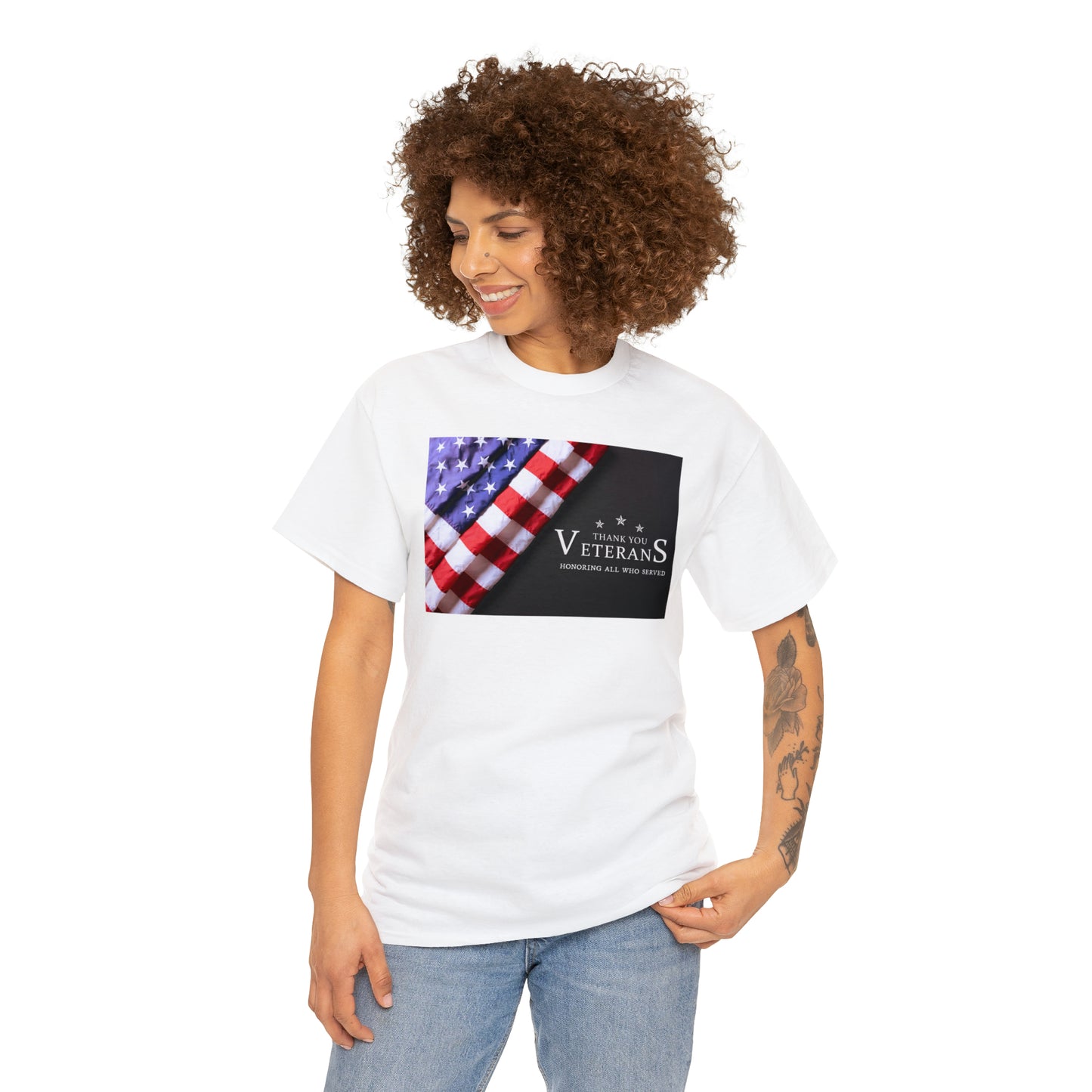 Thank You Veterans-Honoring All Who Served Unisex Heavy Cotton Tee Express Delivery in Continental US