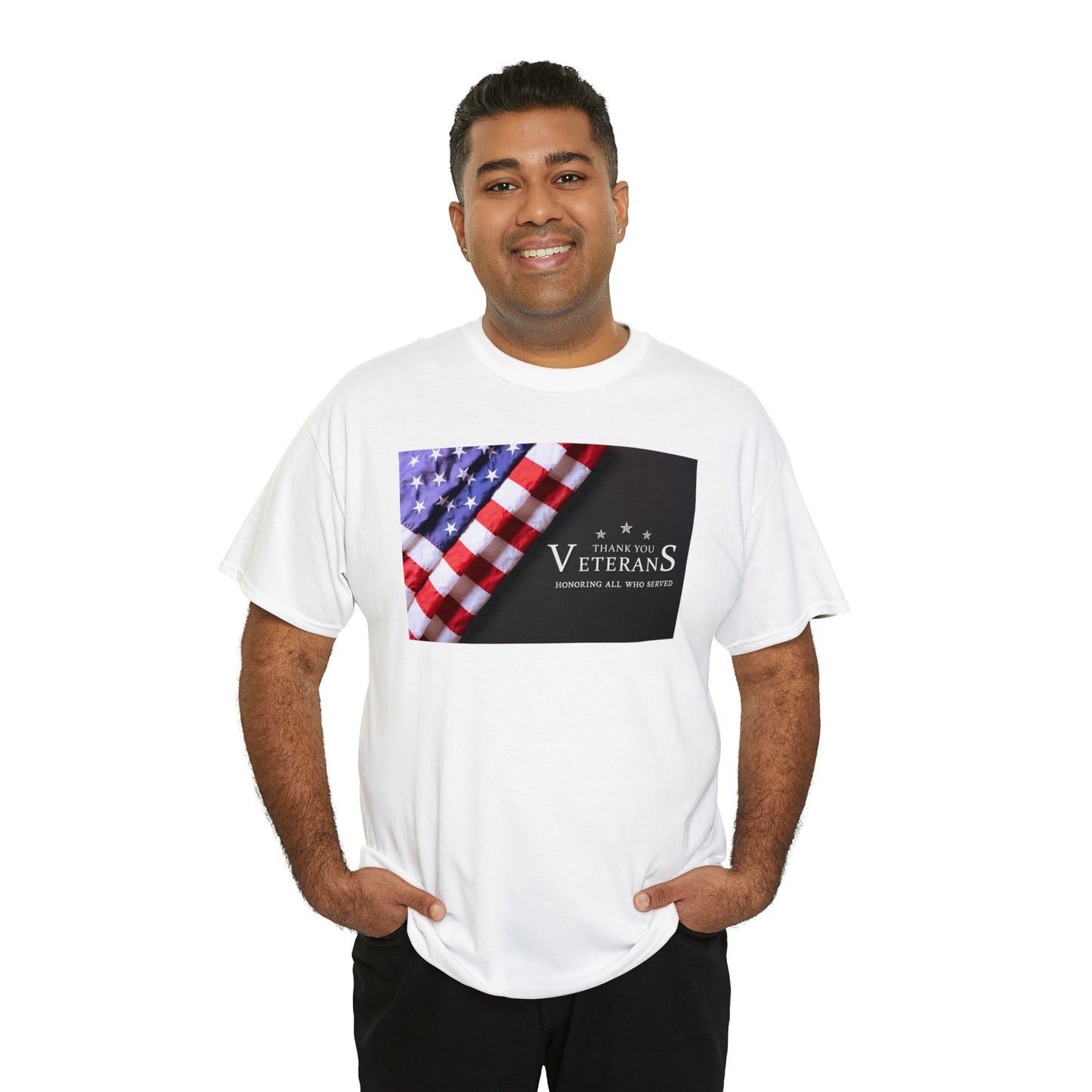 Thank You Veterans-Honoring All Who Served Unisex Heavy Cotton Tee Express Delivery in Continental US