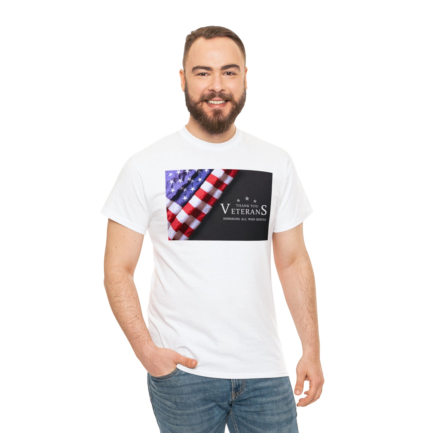 Thank You Veterans-Honoring All Who Served Unisex Heavy Cotton Tee Express Delivery in Continental US