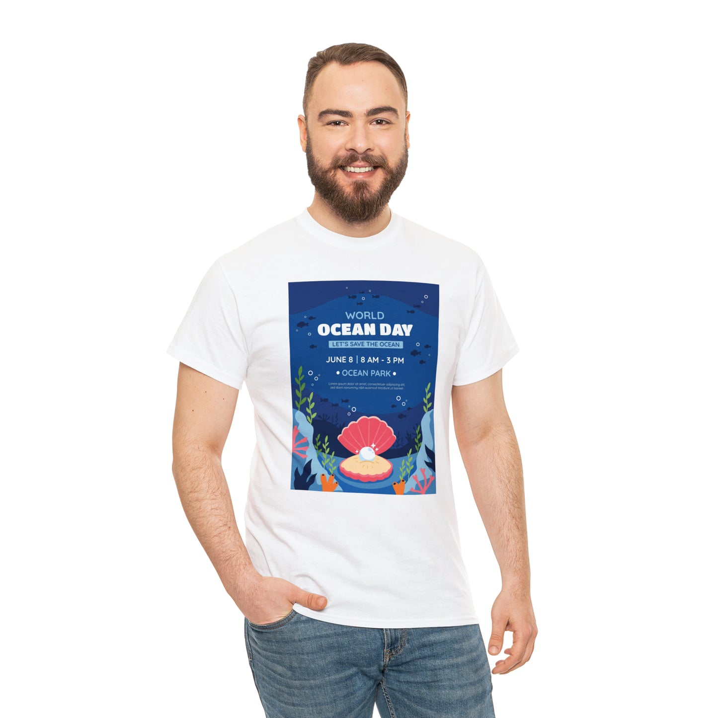 World Ocean Day Unisex Heavy Cotton Tee Express Delivery in Continental US