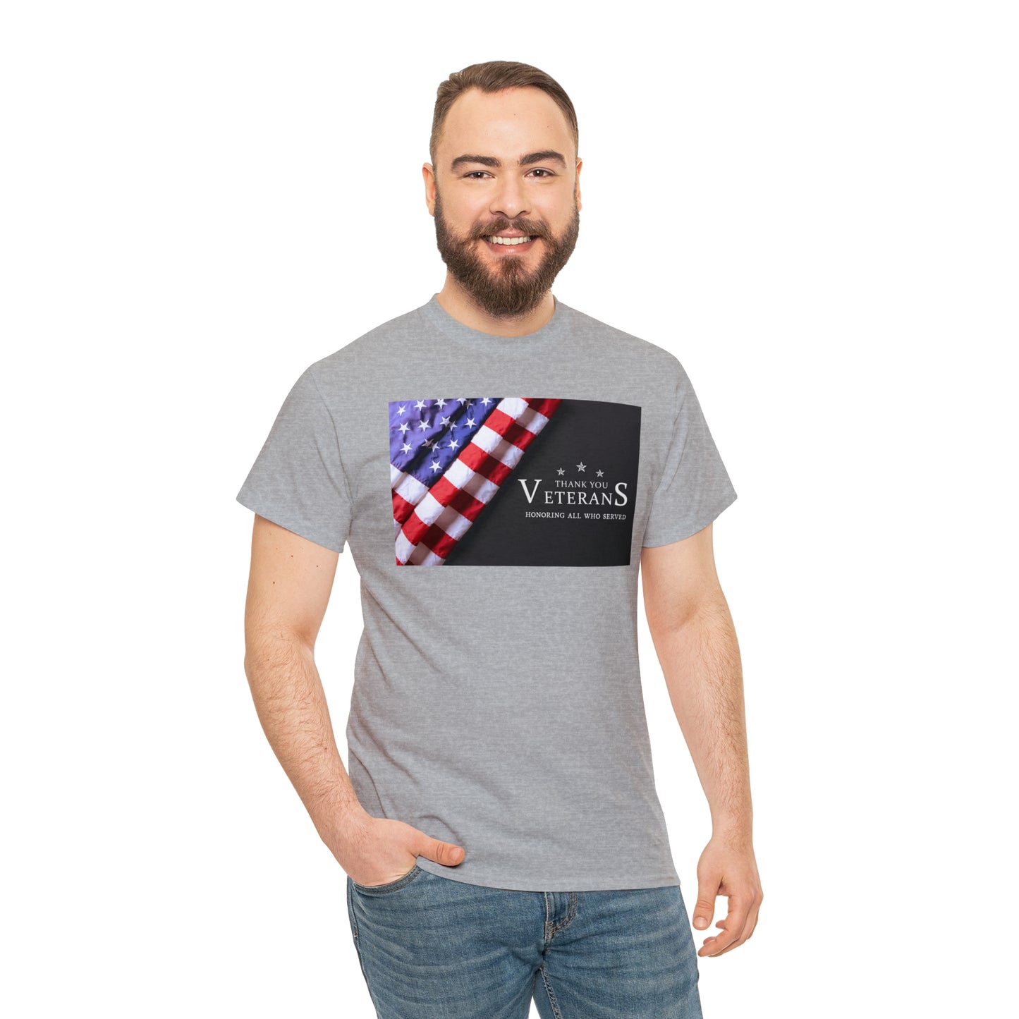 Thank You Veterans-Honoring All Who Served Unisex Heavy Cotton Tee Express Delivery in Continental US